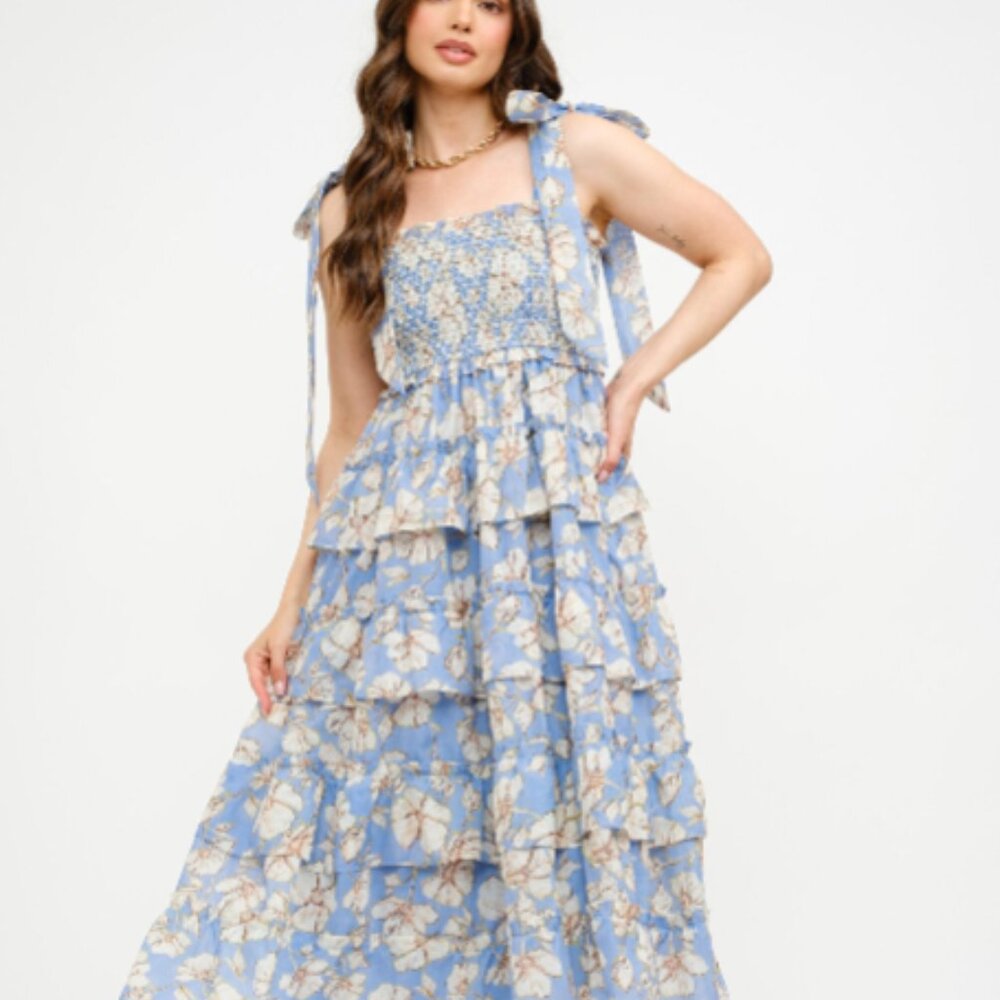 NEW Sofie The Label Bri Floral Ruffle Tiered Midi Dress – Blue, NWT